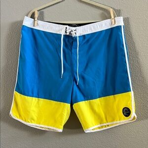 O'Neill Blue and Yellow Board Shorts with Drawstring Waist Size 38
